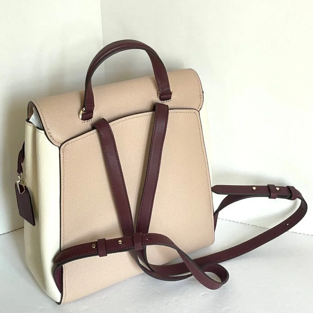 Kate Spade Grace Medium Backpack Beige Colorblock Leather Flap